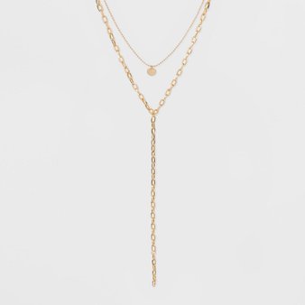 25 Pcs – SUGARFIX by BaubleBar Layered Y-Chain Necklace – Gold – Like New – Retail Ready