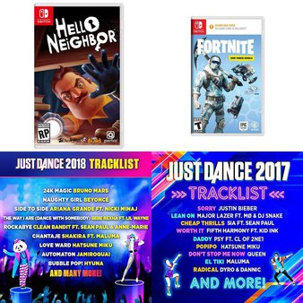 78 Pcs – Nintendo Video Games – Open Box Like New, New – Hello Neighbor (Nintendo Switch), Just Dance 2018 Switch (Nintendo Switch), Just Dance 2017 (Wii), Fortnite Deep Freeze Bundle Video Game (NS)