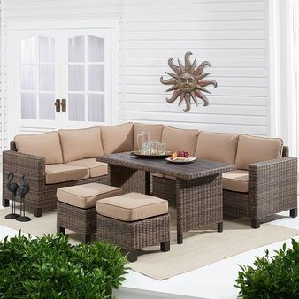 Pallet – Better Homes & Gardens Brookbury 5-Piece Patio Wicker Sectional Set with Tan Cushions Beige – Patio – Customer Returns – Better Homes & Gardens