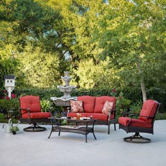 Pallet – Better Homes & Gardens Providence 4-PC Patio Conversation Set, Red – Lawn & Garden – Customer Returns