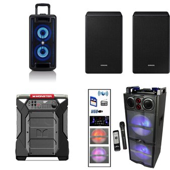 Pallet – 16 Pcs – Portable Speakers – Damaged / Missing Parts / Tested NOT WORKING – Onn, ION Audio, Monster, QFX