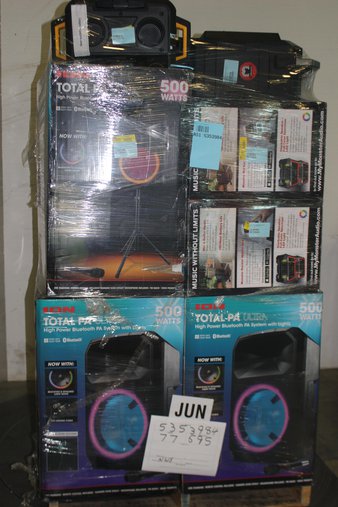 6 Pallets – 104 Pcs – Portable Speakers, Speakers, Monitors – Customer Returns – Ion, Monster, Onn, Blackweb