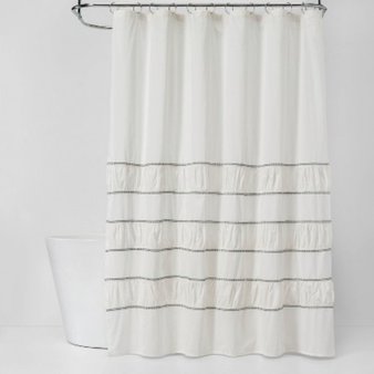 35 Pcs – Threshold Pieced Pleated Embroidered Shower Curtain Off White – New – Retail Ready