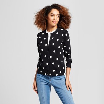 36 Pcs – A New Day Women’s Any Day Polka Dot Cardigan Sweater, Black/White XL – New – Retail Ready