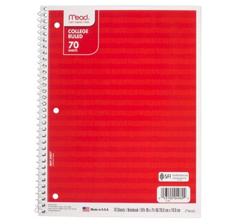 34 Pcs – Mead Spiral Notebook – College Ruled, 1 Subject, Striped, Red – New, Like New – Retail Ready