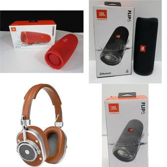 6 Pcs – JBL, Master & Dynamic, Monster Headphones & Portable Speakers – Refurbished (GRADE A, GRADE B) – Models: MH40S2, JBLFLIP5BLKAM, MNDRIFT, JBLFLIP5GRYAM