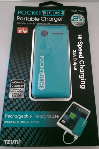 59 Pcs – Tzumi 3803T/WM-2 Pocket Juice 4000mah portable charger- Teal – Brand New