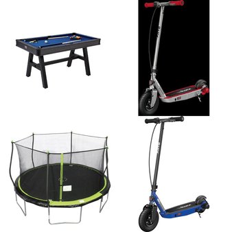 Pallet – 13 Pcs – Powered, Lenses, Trampolines, Game Room – Customer Returns – Razor, National Geographic, Barrington, Bounce Pro