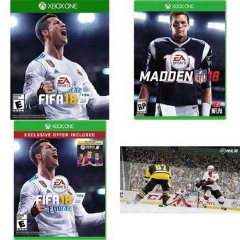 62 Pcs – Microsoft Video Games – Like New, New, Used – FIFA 18 Standard Edition – Xbox One, Fifa 18 Limited Edition (XB1), NHL 18 (PS4), Madden NFL 18 (Xbox One)