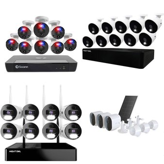 Pallet – 49 Pcs – Security & Surveillance – Damaged / Missing Parts / Tested NOT WORKING – Night Owl, Roo, Arlo, Swann