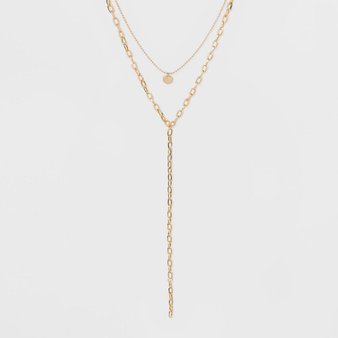 58 Pcs – SUGARFIX by BaubleBar Layered Y-Chain Necklace – Gold – New, Like New – Retail Ready