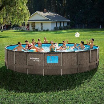 Pallet – Summer Waves P4Q022521 22 ft Dark Double Rattan Elite Frame Pool with 4 See Through Windows – Open Box Customer Returns – Summer Waves