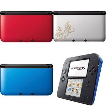 34 Pieces of Nintendo SPRSRKA1 3DS XL Handheld Gaming System (Red/Black), Nintendo SPRSBKA1 3DS XL Handheld Gaming System (Blue/Black), Nintendo FTRSKBAA 2DS – Blue & Black Handheld (NTSC), Nintendo 3DS XL Silver Mario & Luigi Limited Edition Handheld SPRSVMDR Unsorted GRADE A Refurbished
