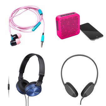 14 Pcs – Ashley Mary 52805754 Wired Earbuds – Black/Pink, Sony MDRZX310AP Over-Head Headphones with Mic (Blue), JLab SBMINIRPNK4 Crasher Mini Splashproof Bluetooth Speaker – Pink, Vititar BH-C57-PNK Wireless Headphones, Powder Pink – BRAND NEW
