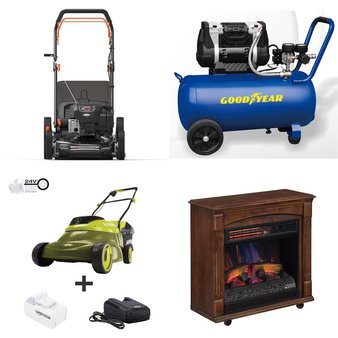 Pallet – 12 Pcs – Power Tools, Fireplaces, Mowers, Hand Tools – Overstock – Goodyear, ChimneyFree, Sun Joe