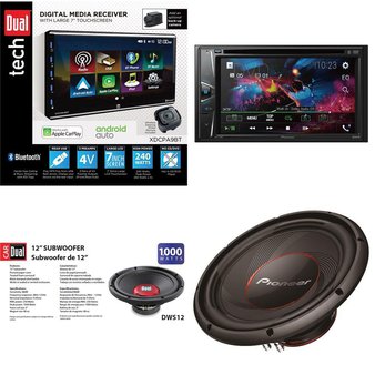 Pallet – 12 Pcs – Car Stereos, Amps & Speakers – Customer Returns – Dual, Pioneer, Scosche, Dual Electronics