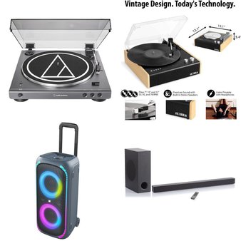 Pallet – 24 Pcs – Speakers, Portable Speakers, CD Players, Turntables, Accessories – Customer Returns – onn., Audio-Technica, SANUS, Victrola