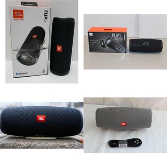 9 Pcs – JBL, Anker Headphones & Portable Speakers – Refurbished (GRADE A) – Models: JBLFLIP5BLKAM, JBLFLIP5SQUADAM, JBLCHARGE4BLUAM, JBLFLIP5BLUAM