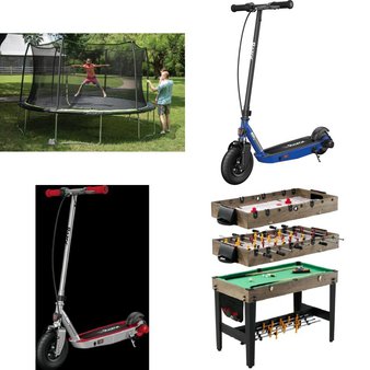 Pallet – 11 Pcs – Powered, Outdoor Play, Trampolines, Game Room – Customer Returns – Razor, Spalding, JumpKing, MD Sports