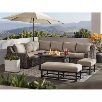 Pallet – Member’s Mark FW-ANS7SCT Athena 7-Piece Sectional with Firepit – Cast Ash – Customer Returns – Member’s Mark