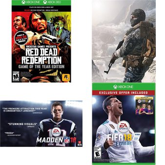 50 Pcs – Microsoft Video Games – New, Like New, Used – Red Dead Redemption: Game of the Year (Xbox 360), Madden NFL 18 Standard Edition (Xbox One), Call of Duty: Black Ops (Xb360), Fifa 18 Limited Edition (XB1)