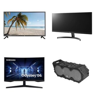 Pallet – 43 Pcs – Monitors, Portable Speakers, Speakers – Damaged / Missing Parts / Tested NOT WORKING – Onn, Samsung, LG, QFX