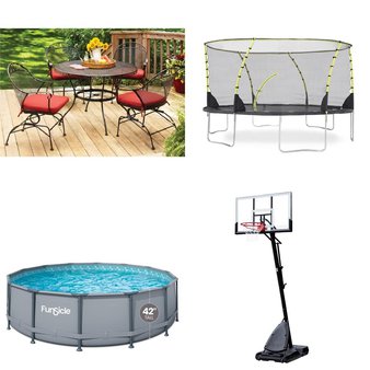 Pallet – 9 Pcs – Trampolines, Patio – Damaged / Missing Parts / Tested NOT WORKING – Plum Play, JumpKing, Spalding, Better Homes and Gardens