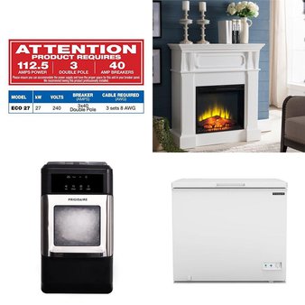 CLEARANCE! 2 Pallets – 22 Pcs – Bar Refrigerators & Water Coolers, Food Processors, Blenders, Mixers & Ice Cream Makers, Refrigerators, Fireplaces – Customer Returns – Frigidaire, Primo Water, Primo, Avalon