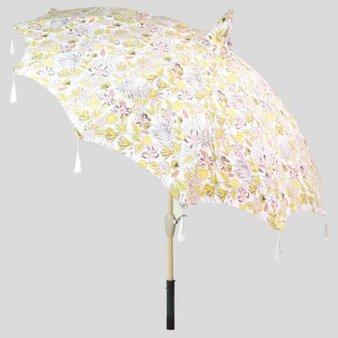 15 Pcs – Opalhouse 9′ Party Floral Pagoda Patio Umbrella White Tassels – Light Wood Pole – New – Retail Ready